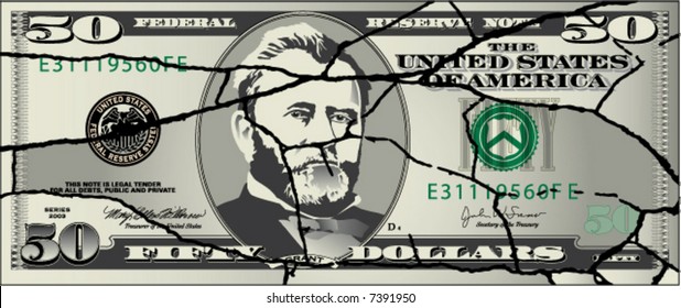 A broken fifty dollar bill