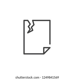 Broken file document outline icon. linear style sign for mobile concept and web design. Corrupted file simple line vector icon. Symbol, logo illustration. Pixel perfect vector graphics