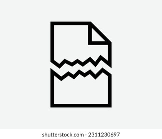 Icono de archivo roto. Error en la carpeta de documentos dañados Error dañado Error Torn Problema Símbolo de signo de imagen gráfico negro Ilustración de imágenes de cliente Vector EPS