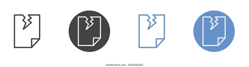 Broken file icon Thin outline art symbol