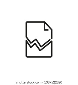 Broken file line icon, Torn paper, page, damage. Corrupted data concept. Can be used for topics like computer virus, information, failure