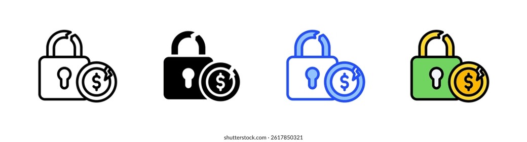 Broken Financial Lock Icon Collection With Multiple Styles