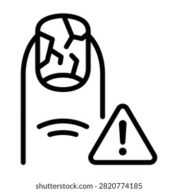 Broken fingernail alert warning sign icon line style with fingernail illustration manicure triangle personal grooming attention notification treatment condition cosmetic nailcare clinical