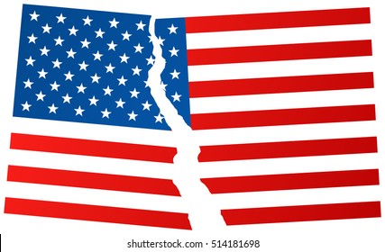 Broken flag of USA. Election or referendum in United States of America. Vector illustration.