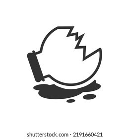 Broken flask icon. Chemical substance came out. Cautiously. Monochrome black and white symbol. Vector illustration