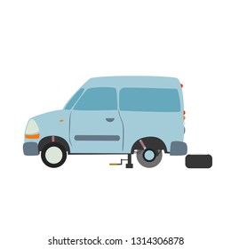 Broken flat cartoon vector car