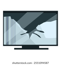Pantalla plana rota de la TV con las grietas y las líneas de Vertical coloreadas, aisladas en el fondo blanco