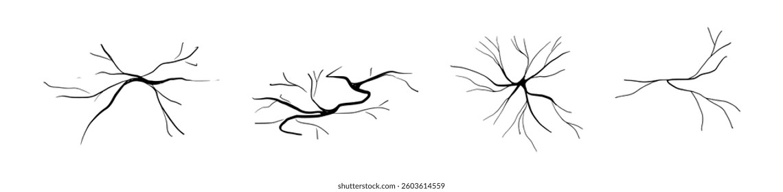 Broken floor with deep cracks and earthquake damage. Rough texture of shattered ground, structural wall fractures. Flat vector illustration isolated on white background.