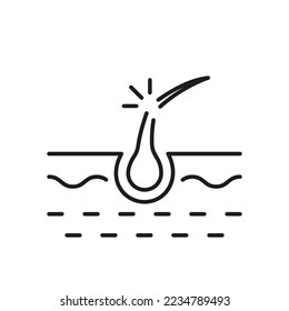 Broken Follicle Line Icon. Hair Care Treatment Linear Pictogram. Brittle Hair Medical Problem Outline Icon. Editable Stroke. Isolated Vector Illustration.