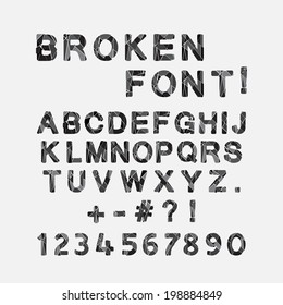 Broken Font, Alphabet And Numbers