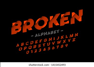 Broken font design, alphabet letters and numbers vector illustration