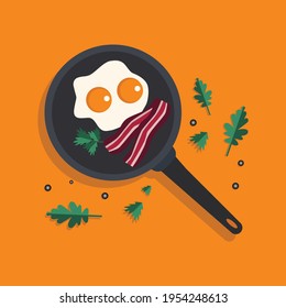 Broken fried egg on a frying pan vector illustration isolated from background.Vector illustration