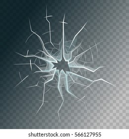 Broken Frosted Window Pane Or Front Door Glass Background. Vector Illustration