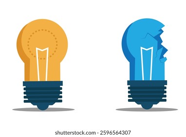 Broken and Functioning Light Bulb Flat Style. Technology and lighting equipment vector