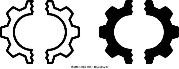 Broken Gear or broken business, vector icon