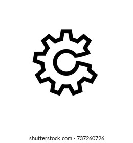 Broken gear or error line icon, flat vector graphic on isolated background.