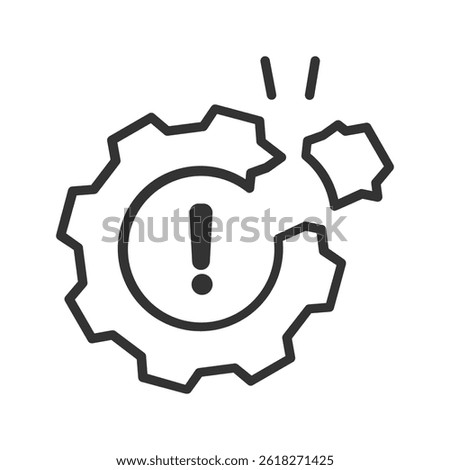 Broken gear with an exclamation mark icon vector.  symbolizing malfunction, error, or failure. suitable for various applications