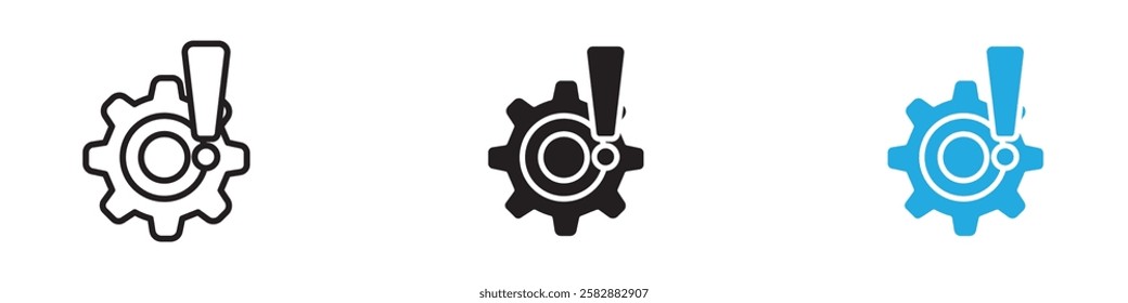 Broken gear icon black white vector outline