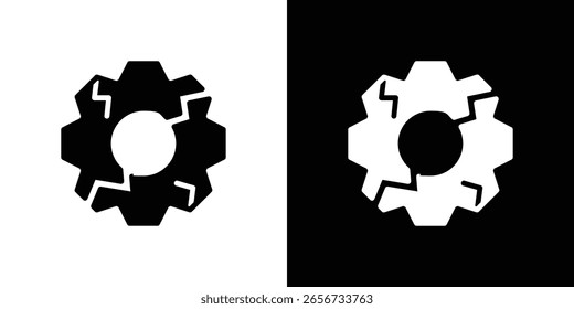 Icono de engranaje roto en conjunto de Vector sólido negro plano