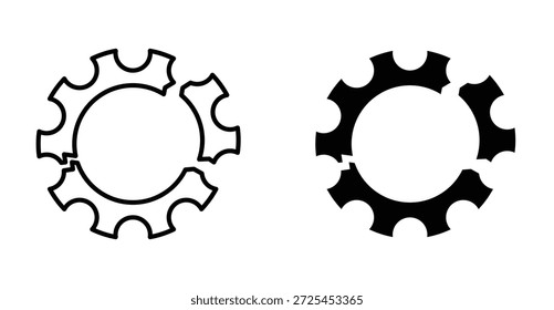 Icono de engranaje roto. Línea con trazo editable y plano para el Web