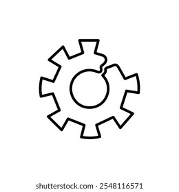 Icono de engranaje roto Conjunto de contorno en color blanco y negro