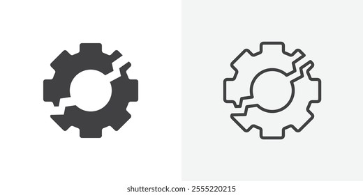 Broken gear icon. outlined vector style.