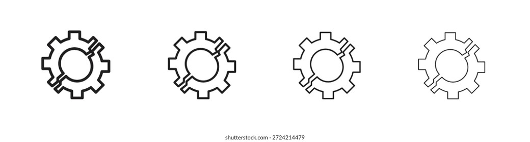 Conjunto de iconos de engranajes rotos eps10. ilustración, Vector de símbolo de logotipo Plantilla de pictograma