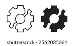 Broken gear icons in flat and line style set.