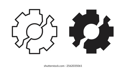 Broken gear icons in flat and line style set.