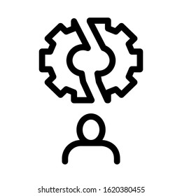 Broken Gear Man Icon Vector. Outline Broken Gear Man Sign. Isolated Contour Symbol Illustration