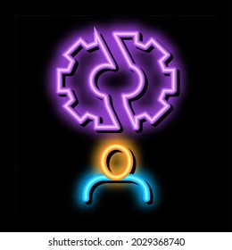 Broken Gear Man neon light sign vector. Glowing bright icon Broken Gear Man isometric sign. transparent symbol illustration