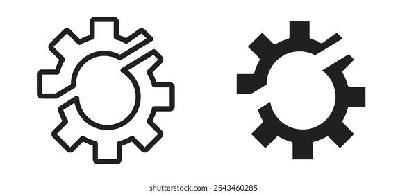 Icono de Vector de engranaje roto en negro.