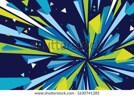 Broken geometric shapes vector background. Stylish retro illustration of light speed or polygonal explosion. Motion geometrical objects. Decorative energy template with funky notes.