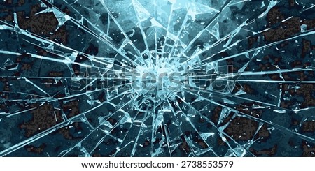 Broken glass or 3D explosion, scattered pieces of glass, mirror or window on a dark background. Abstract rendering of shattered transparent glass. 3D illustration.
