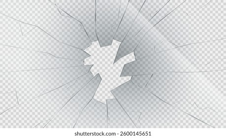Broken Glass With Big Hole From The Stone. EPS10 Vector