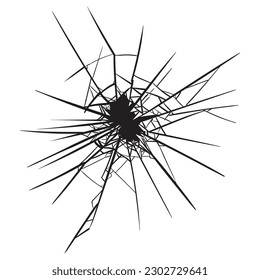 Vidrio roto con grietas negras aisladas sobre fondo blanco , Ilustración vectorial.
