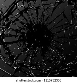 Broken glass. Black explosion. Abstract vector background.