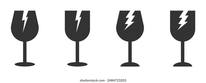 Broken glass black vector icons set