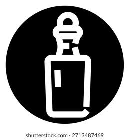 Icono de botella de vidrio roto con un trapo que actúa como una mecha, representando un cóctel molotov y simbolizando protestas, disturbios, violencia, peligro o disturbios civiles