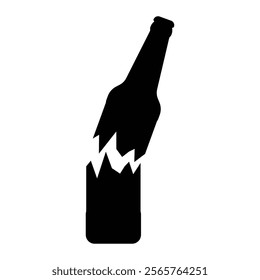 Broken glass bottle vector icon. Shattered glass symbol for recycling, safety, and hazard awareness design. Black silhouette isolated on white background.