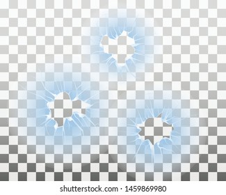 Broken glass. Bullet shot holes. Vector illustration