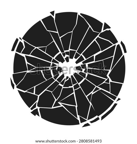 A broken glass circle with a black background and white cracked lines, symbolizing damage and fragility
