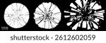 Broken Glass Circles with Cracks. Abstract Comic Book Flash Explosion Blast Radial Lines. Shattered, Fractured and Broken Geometric Circles. Damaged Texture. Vector Illustration.
