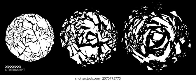 Broken Glass Circles with Cracks. Abstract Comic Book Flash Explosion Blast Radial Lines. Shattered, Fractured and Broken Geometric Circles. Damaged Texture. Vector Illustration.