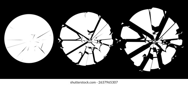 Broken Glass Circles with Cracks. Abstract Comic Book Flash Explosion Blast Radial Lines. Shattered, Fractured and Broken Geometric Circles. Damaged Texture. Vector Illustration.