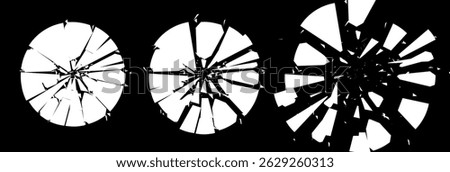 Broken Glass Circles with Cracks. Abstract Comic Book Flash Explosion Blast Radial Lines. Shattered, Fractured and Broken Geometric Circles. Damaged Texture. Vector Illustration.