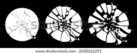 Broken Glass Circles with Cracks. Abstract Comic Book Flash Explosion Blast Radial Lines. Shattered, Fractured and Broken Geometric Circles. Damaged Texture. Vector Illustration.