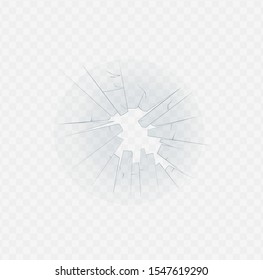 Broken glass cracked texture and through hole edge 3d realistic vector illustration isolated on transparent background. Accidentally crushed houses or cars windshield.