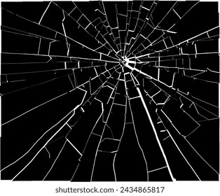 Broken Glass with Cracks. Abstract Comic Book Flash Explosion Blast Radial Lines. Shattered, Fractured and Broken Geometric Rectangle. Damaged Screen Texture. Vector Illustration.