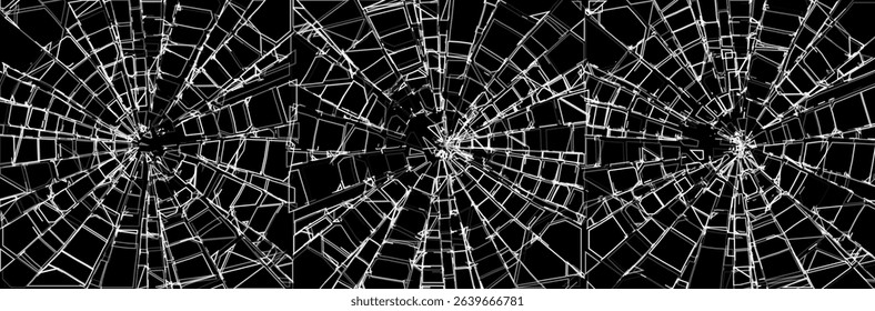 Broken Glass with Cracks. Abstract Comic Book Flash Explosion Blast Radial Lines. Shattered, Fractured and Broken Geometric Rectangle. Damaged Screen Texture. Vector Illustration.